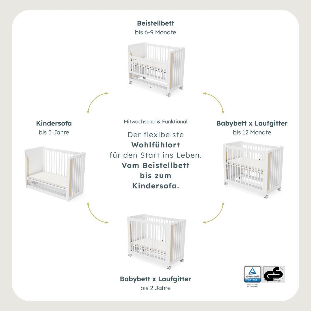 MoveMi® Babybett + Laufstall (inkl. Umbaumset in ein Beistellbett) - little something