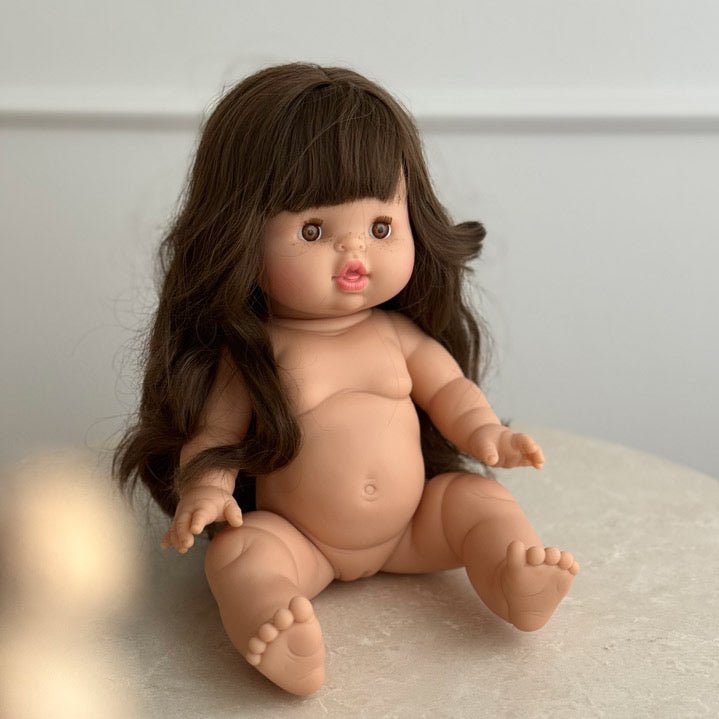 Puppe "Valentine" 34cm mit braunen langen Haaren und Pony - little something