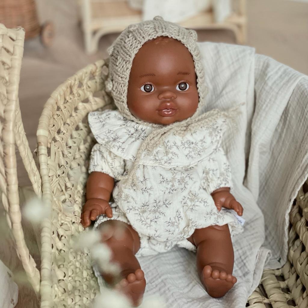 Puppenmütze für 34cm Puppen - Strick Bobble cappuccino - little something