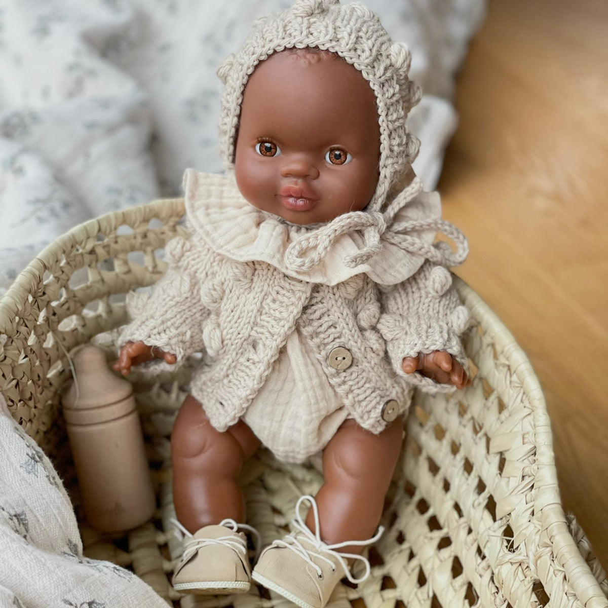 Puppenmütze für 34cm Puppen - Strick Bobble cappuccino - little something