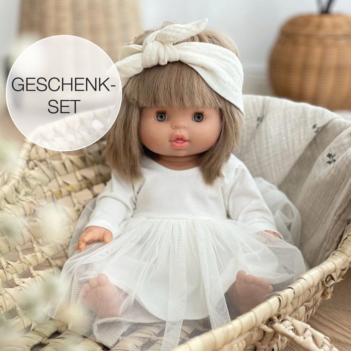 Geschenkset Puppe &amp; Kleidung - Yze mit Ballerina - Kleid und Haarband - little something