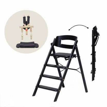 KLAPP Faltbarer Hochstuhl - Eiche schwarz - Baby Bundle II (Kissen &amp; Gurte) - little something
