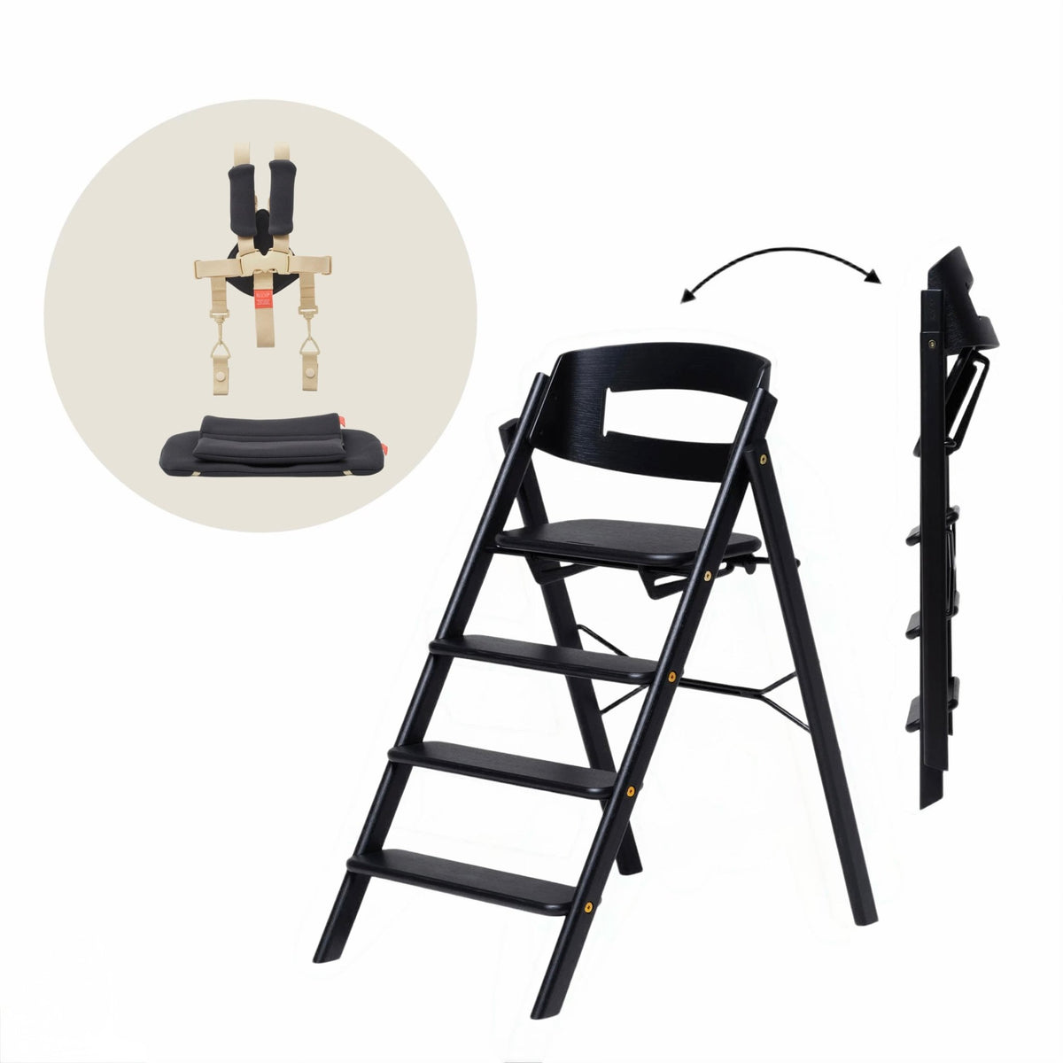 KLAPP Faltbarer Hochstuhl - recycelt schwarz - Baby Bundle II (Kissen &amp; Gurte) - little something