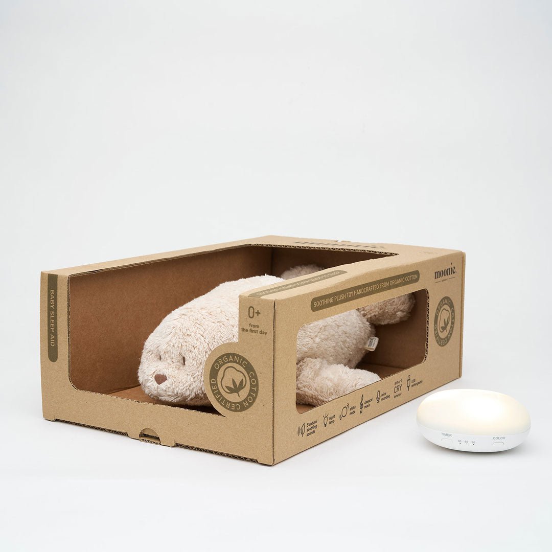 Moonie Robbe 2.0 Organic Nachtlicht, Einschlafhilfe &amp; Kuscheltier - Sand - little something