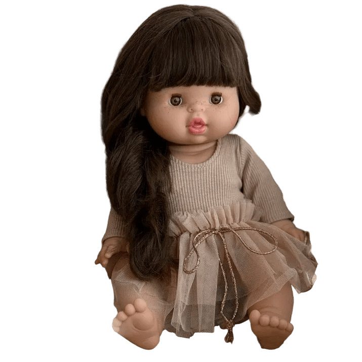 Puppe "Valentine" 34cm mit braunen langen Haaren und Pony - little something