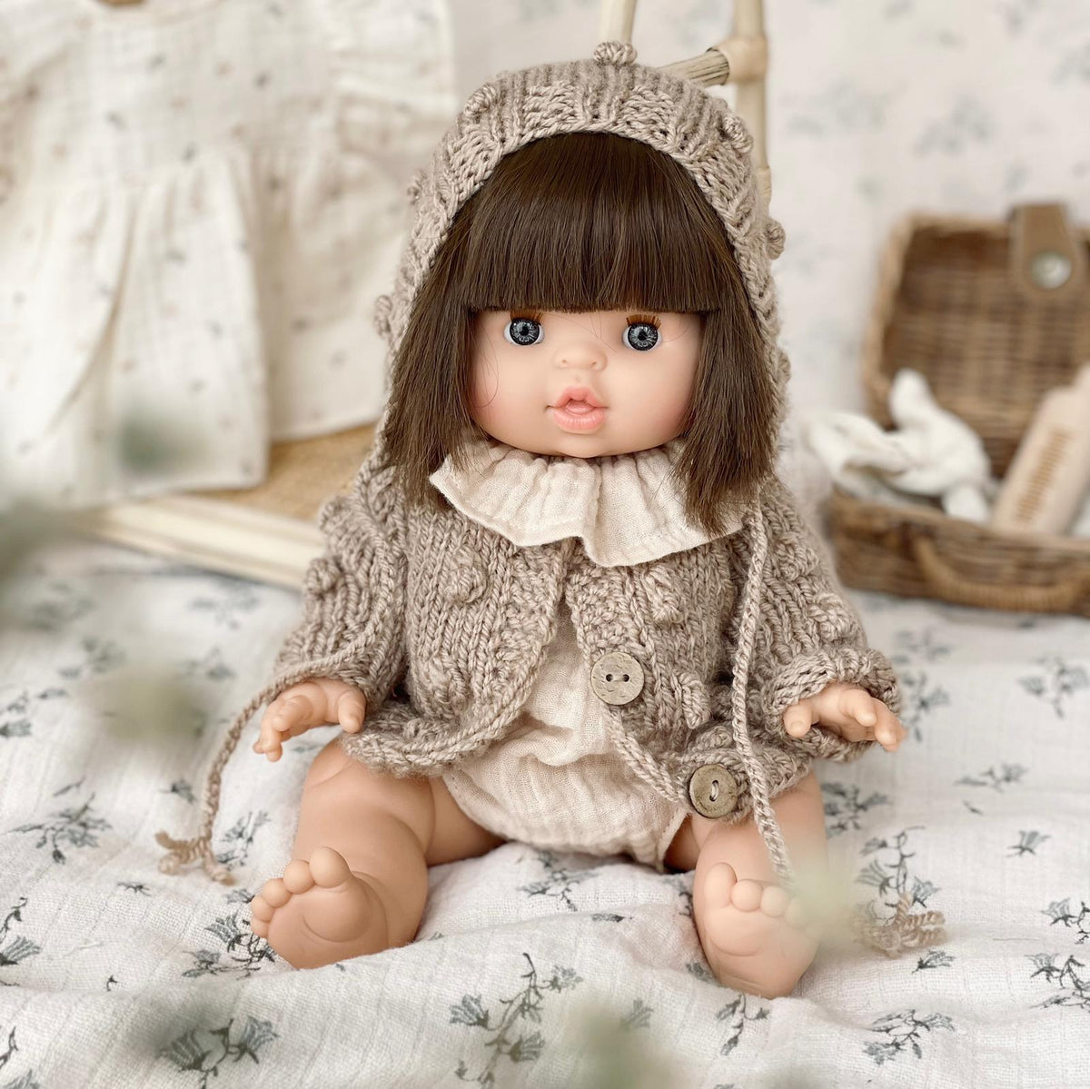 Puppenmütze für 34cm Puppen - Strick Bobble cappuccino - little something