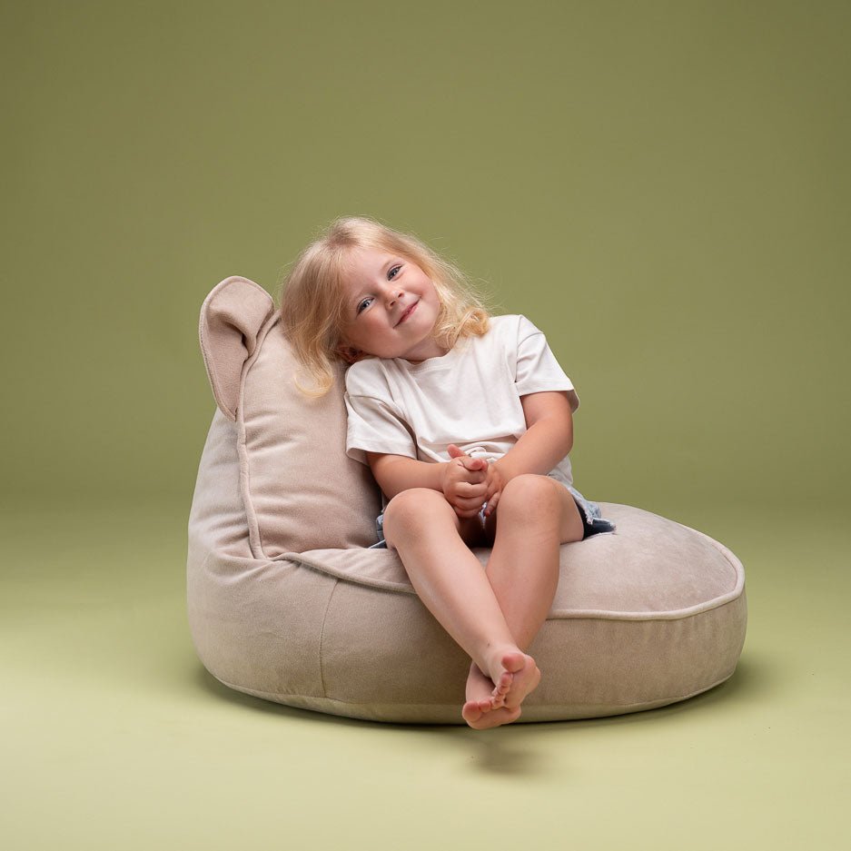 Sitzkissen Samt mit Bärenohren "Bear Beanbag Dusty Beige" - little something